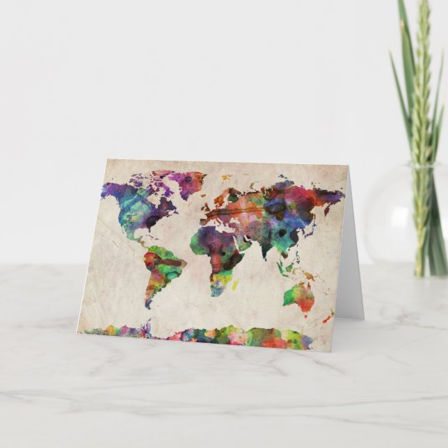 World Map Urban Watercolor Kort (Framsida)