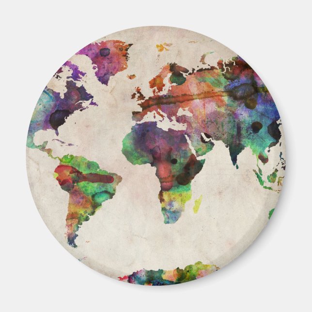 World Map Urban Watercolor Magnet (Framsidan)