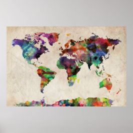 World Map Urban Watercolor Poster