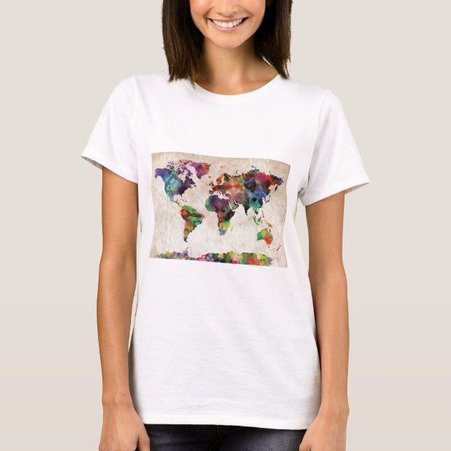 World Map Urban Watercolor T Shirt (Framsida)