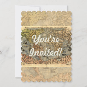 World Map Vintage Historical Antique Atlas Inbjudningar