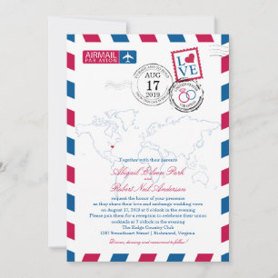 World Map Virginia USA Airmail Bröllop Inbjudningar