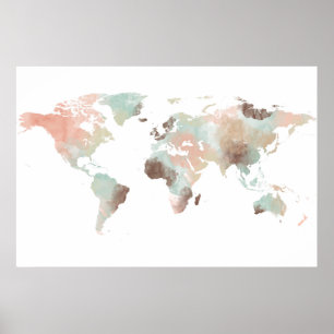 World Map Watercolor Grunge Art Travel Poster