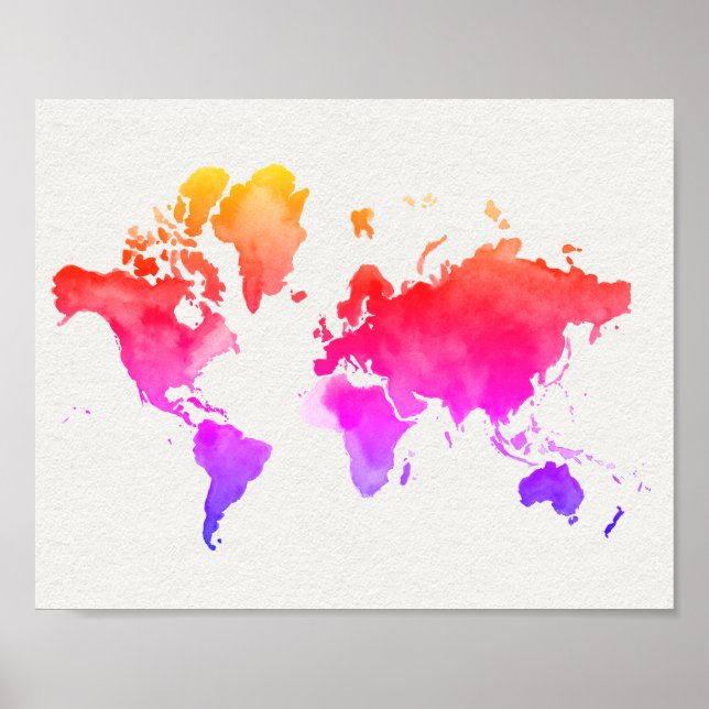 World Map Watercolor Rainbow Poster (Framsidan)