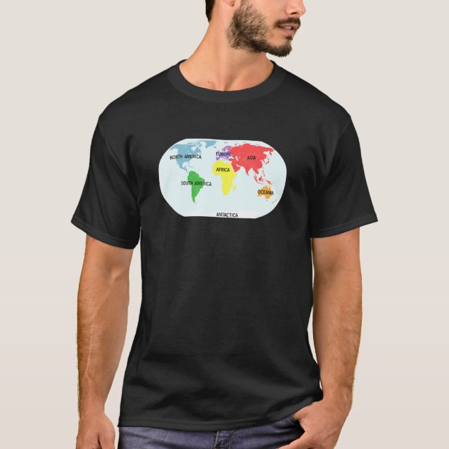 World Map With All 7 Continents Geography Teachers T Shirt (Framsida)