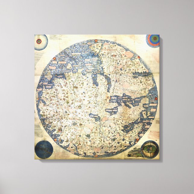 World Map Worldmap Venetian munk Fra Mauro Canvastryck (Framsida)