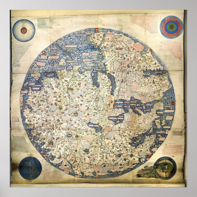 World Map Worldmap Venetian munk Fra Mauro Poster (Framsidan)