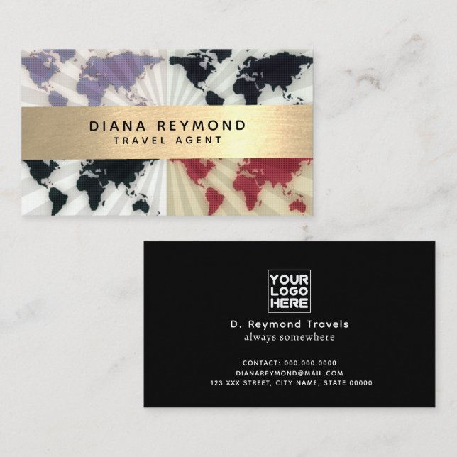 World Maps faux guld rand Travel Agent Visitkort (Fram/baksida)