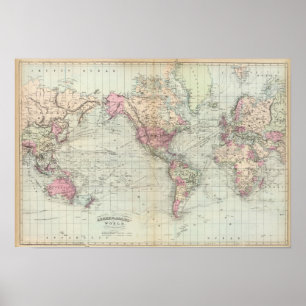 World, Mercators projektion Poster