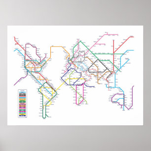 World Metro Tunnelbanan Karta Poster