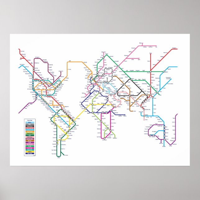 World Metro Tunnelbanan Karta Poster (Framsidan)