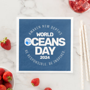 World Oceans Day Blue Stylized Earth Vinkarare Pappersservett