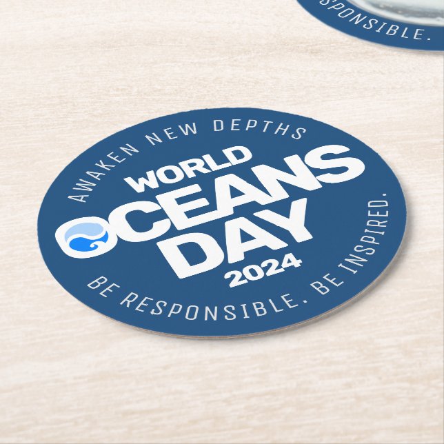 World Oceans Day Blue Stylized Earth Vinkarare Underlägg Papper Rund (Vinklad)