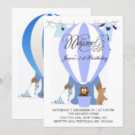 World of Blue Balloons First Birthday bjudande Inbjudningar