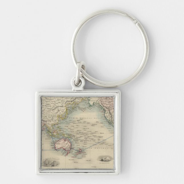 World on Mercator's Projection Fyrkantig Silverfärgad Nyckelring (Framsidan)