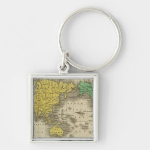 World on Mercator's Projection Fyrkantig Silverfärgad Nyckelring
