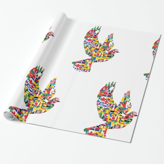 World Peace Dove Made Internationell Flaggor Presentpapper (Utrullad)