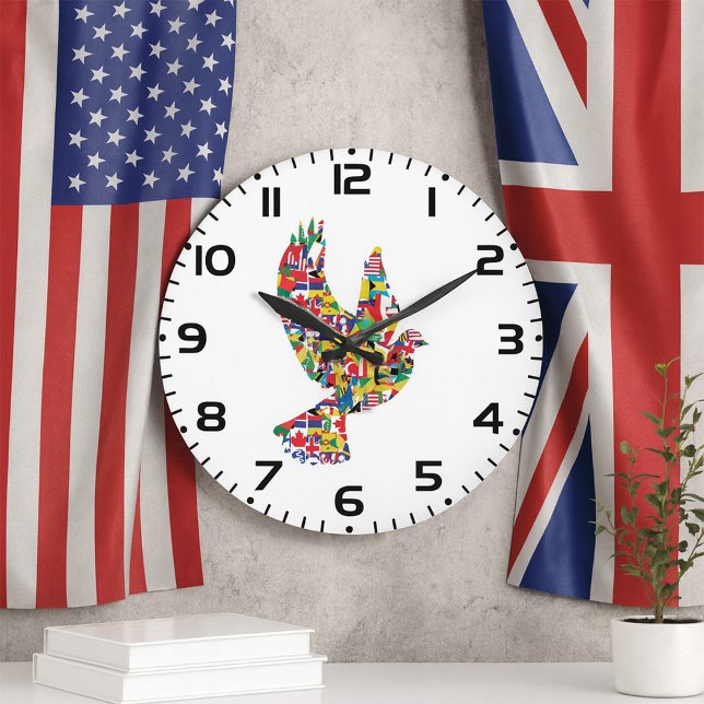 World Peace Dove Made Internationell Flaggor Stor Klocka (Skapare uppladdad)