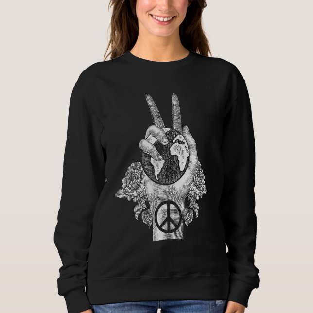 World Peace Earth Day Celebration Peace Sign Hand  T Shirt (Framsida)