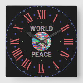 World Peace Flagga Collection Roman Numeral Fyrkantig Klocka