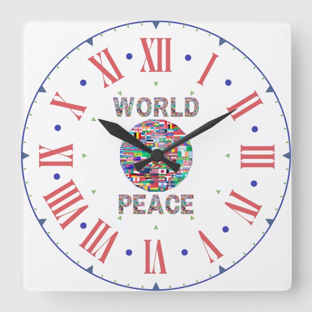 World Peace Flagga II-samlingen Roman Numeral Fyrkantig Klocka (Framsida)