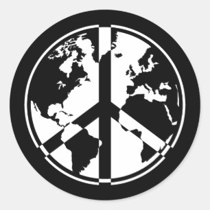 World Peace Sticker - vit på Black Runt Klistermärke