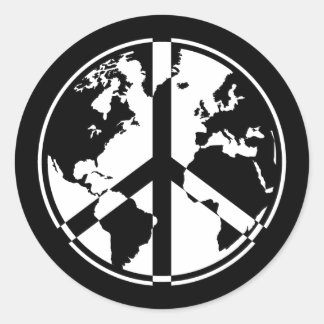 World Peace Sticker - vit på Black Runt Klistermärke