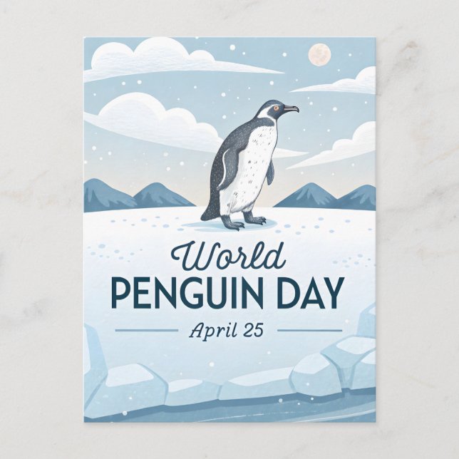 World Penguin Day Winter Nature Illustration Helg Vykort (Framsida)