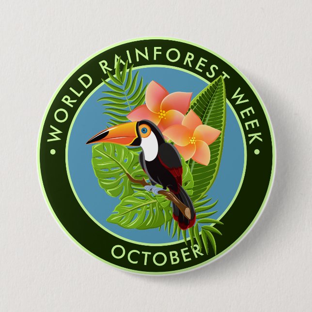 World Rainforest Week, toucan, plumeria Knapp (Framsida)