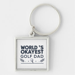 World’s Okayest Golf Dad Vintage Emblem Fyrkantig Silverfärgad Nyckelring