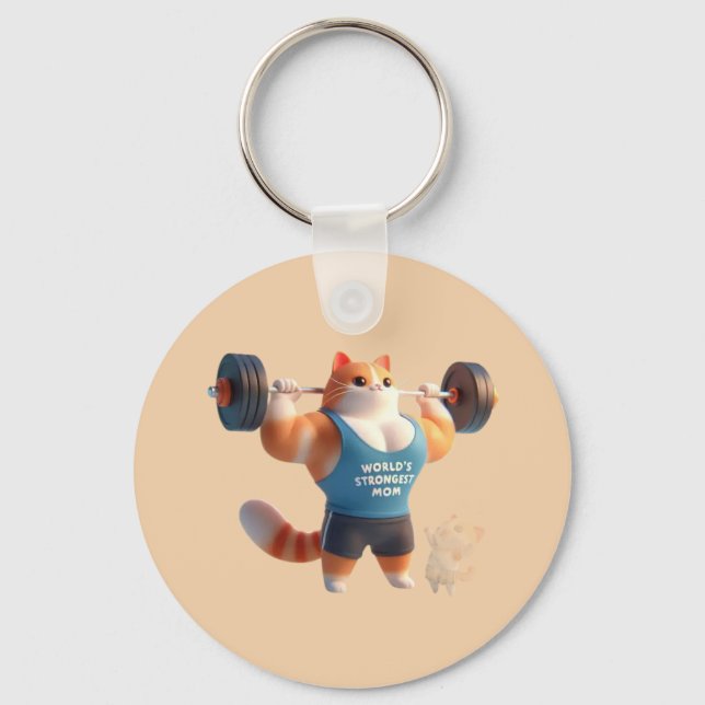 World’s Strongest Mom Cat Keychain Nyckelring (Framsida)