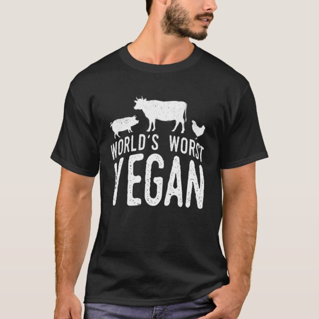 World s worst vegan Coal grilling Steak cooking Be T Shirt (Framsida)