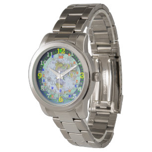 World Time Zones Cities Travel Wrist Watch Armbandsur