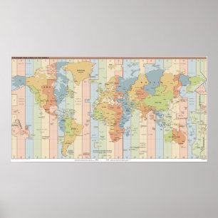 World Time Zones Karta Poster