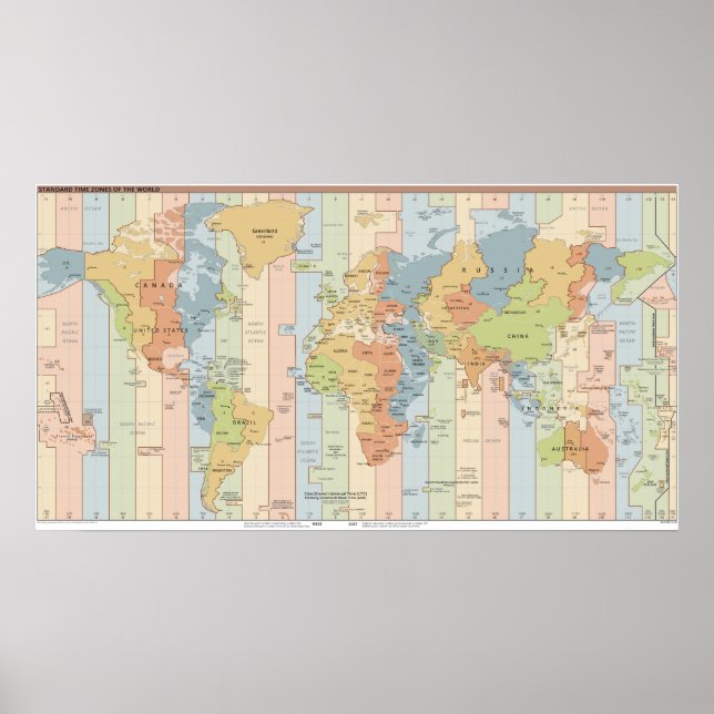 World Time Zones Karta Poster (Framsidan)