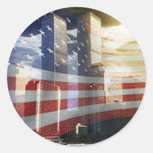 World Trade Center med Flagga Runt Klistermärke