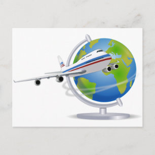 World Travel Flygplan och Globe Vykort