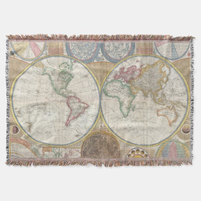 World Travel Karta Antique Vintage Filt (Framsidan)