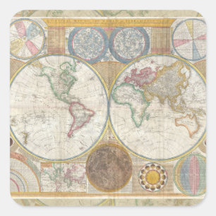 World Travel Karta Antique Vintage Fyrkantigt Klistermärke