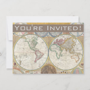 World Travel Karta Antique Vintage Inbjudningar
