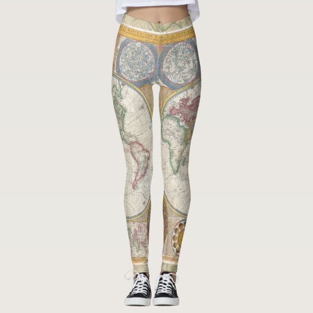 World Travel Karta Antique Vintage Leggings (Framsida)