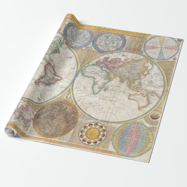 World Travel Karta Antique Vintage Presentpapper (Utrullad)