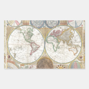 World Travel Karta Antique Vintage Rektangulärt Klistermärke