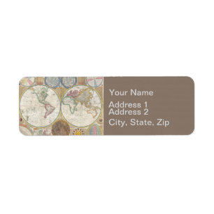 World Travel Karta Antique Vintage Returadress Etikett