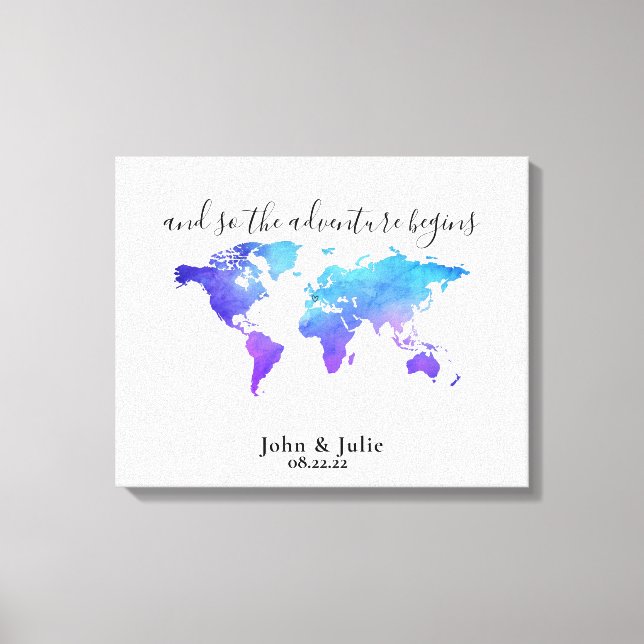 World Travel Karta Bröllop Guest Bok Canvas (Framsida)