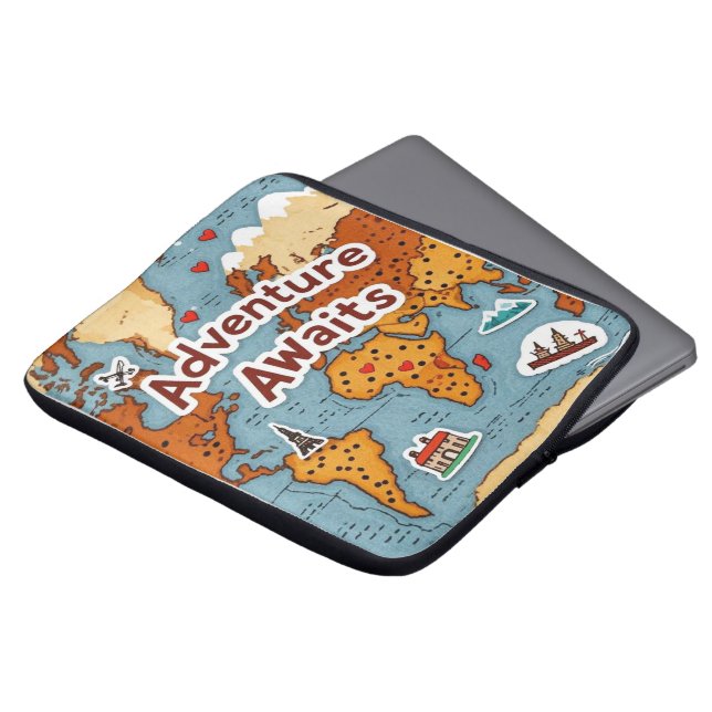 World Travel Karta med citat Laptop Fodral (Framsida topp)