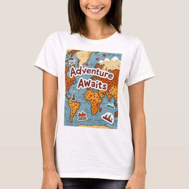 World Travel Karta med citat T Shirt (Framsida)