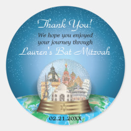 World Travel Snö Globe Pub Bat mitzvah Runt Klistermärke