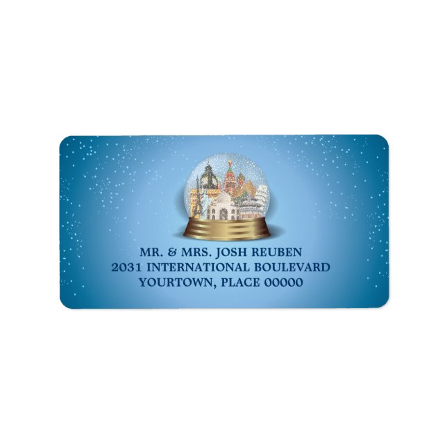 World Travel Snö Globe Returadress Adressetikett (Framsidan)