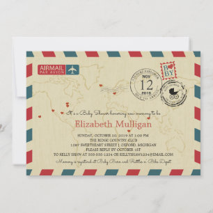 World Traveler Airmail Baby Shower Inbjudningar